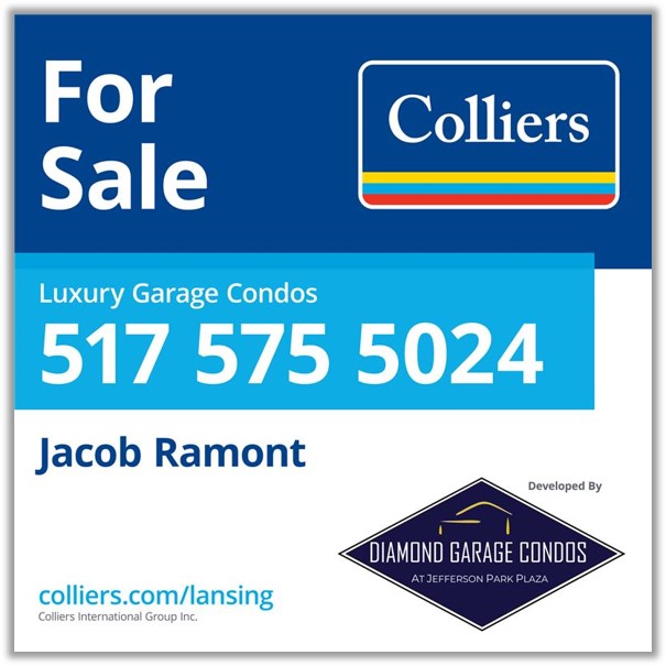 Colliers and Diamond Garage Condos partnership sign artwork — coming soon to Kamp Kozy