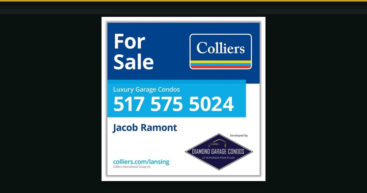 Colliers For Sale sign — Luxury Garage Condos, Jacob Ramont, Diamond Garage Condos