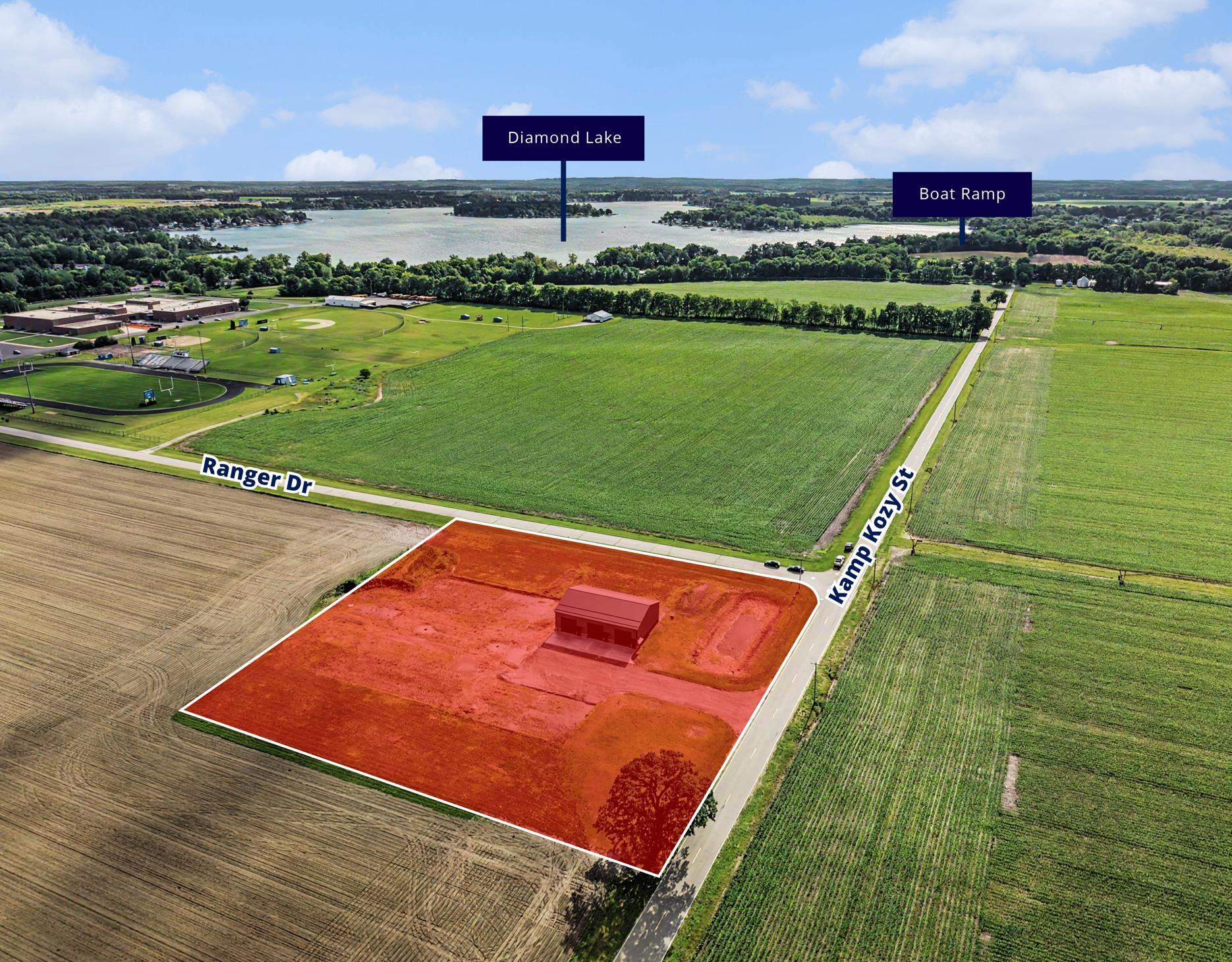 Site map — Jefferson Park Plaza near Diamond Lake with boat ramp and Cassopolis context